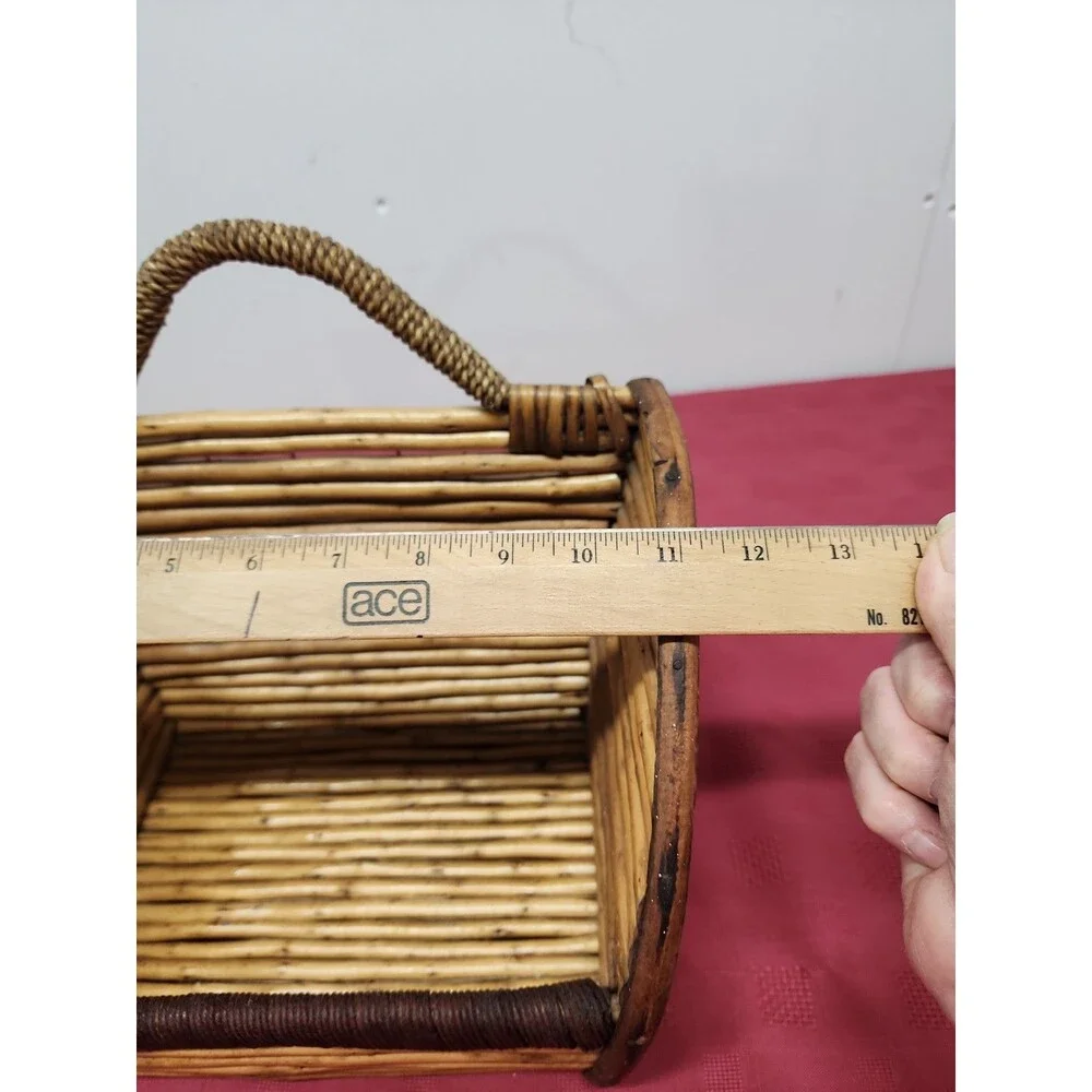 Mid-Century Rustic Twig/Rattan Basket Handmade Farmhouse Cottagecore